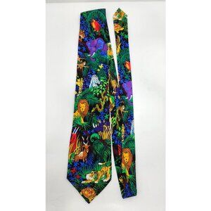 Addiction Jungle Forest Animals 100% Silk Necktie 58"x4" Tiger‎ Lion Snake Zebra